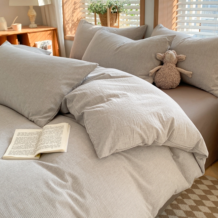 91家纺网 家纺一手货源 找家纺 ab家纺 2024新款北欧风全棉水洗棉四件套 密条-灰