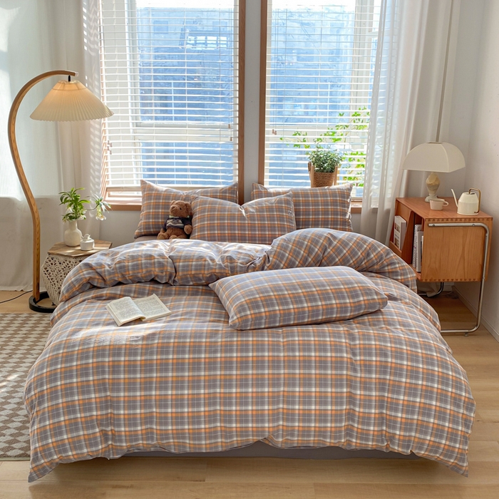 91家纺网 家纺一手货源 找家纺 ab家纺 2024新款北欧风全棉水洗棉四件套 映像-灰