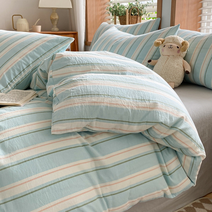 91家纺网 家纺一手货源 找家纺 ab家纺 2024新款北欧风全棉水洗棉四件套 左岸-蓝