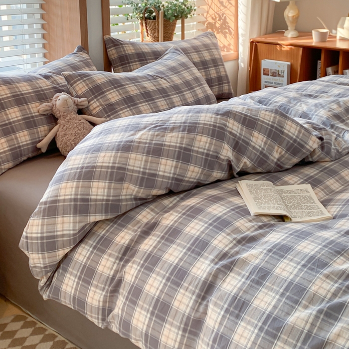 91家纺网 家纺一手货源 找家纺 ab家纺 2024新款北欧风全棉水洗棉四件套 乔南-灰