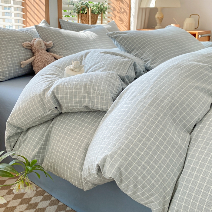 91家纺网 家纺一手货源 找家纺 ab家纺 2024新款北欧风全棉水洗棉四件套 罗恩-蓝