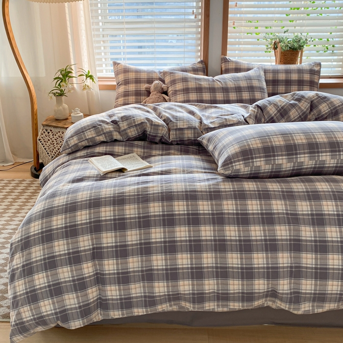 91家纺网 家纺一手货源 找家纺 ab家纺 2024新款北欧风全棉水洗棉四件套 乔南-灰