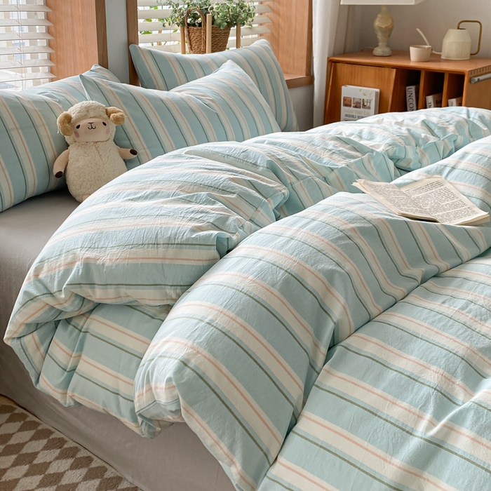 91家纺网 家纺一手货源 找家纺 ab家纺 2024新款北欧风全棉水洗棉四件套 左岸-蓝