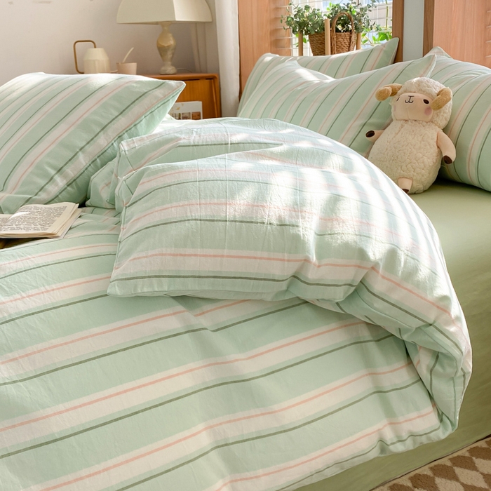 91家纺网 家纺一手货源 找家纺 ab家纺 2024新款北欧风全棉水洗棉四件套 左岸-绿