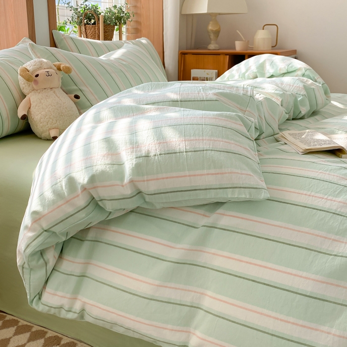 91家纺网 家纺一手货源 找家纺 ab家纺 2024新款北欧风全棉水洗棉四件套 左岸-绿