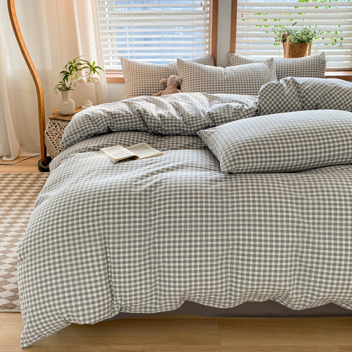 91家纺网 家纺一手货源 找家纺 ab家纺 2024新款北欧风全棉水洗棉四件套 未央-灰