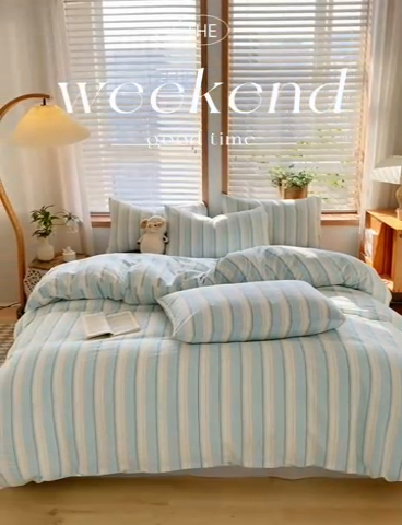 91家纺网 家纺一手货源 找家纺 ab家纺 2024新款北欧风全棉水洗棉四件套 左岸-蓝