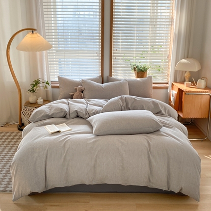 91家纺网 家纺一手货源 找家纺 ab家纺 2024新款北欧风全棉水洗棉四件套 密条-灰