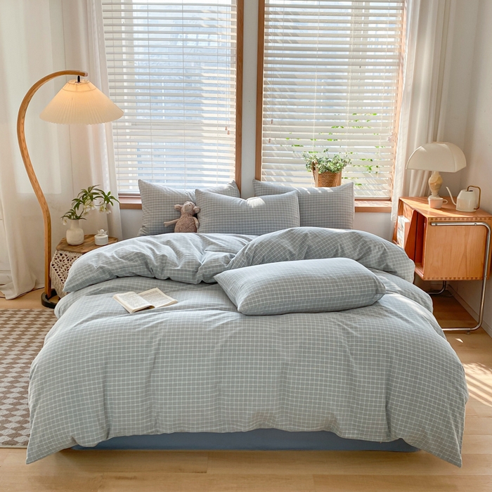 91家纺网 家纺一手货源 找家纺 ab家纺 2024新款北欧风全棉水洗棉四件套 罗恩-蓝