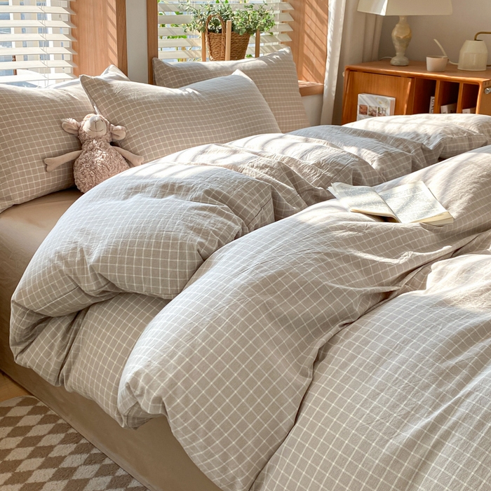 91家纺网 家纺一手货源 找家纺 ab家纺 2024新款北欧风全棉水洗棉四件套 罗恩-灰