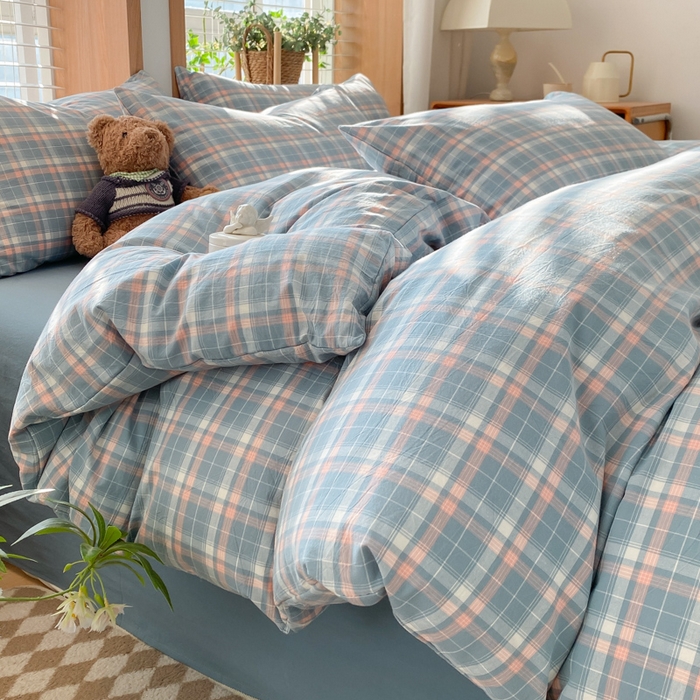 91家纺网 家纺一手货源 找家纺 ab家纺 2024新款北欧风全棉水洗棉四件套 印象-蓝