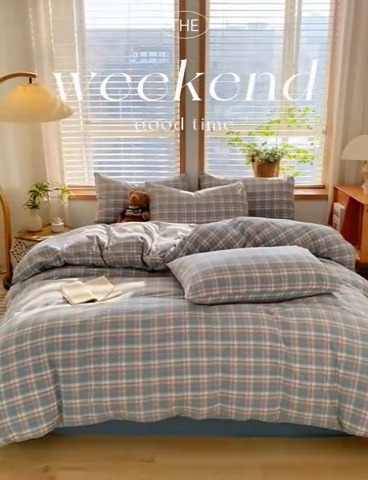 91家纺网 家纺一手货源 找家纺 ab家纺 2024新款北欧风全棉水洗棉四件套 映像-灰