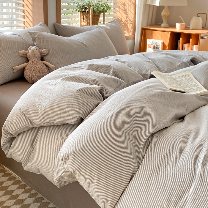 91家纺网 家纺一手货源 找家纺 ab家纺 2024新款北欧风全棉水洗棉四件套 密条-灰