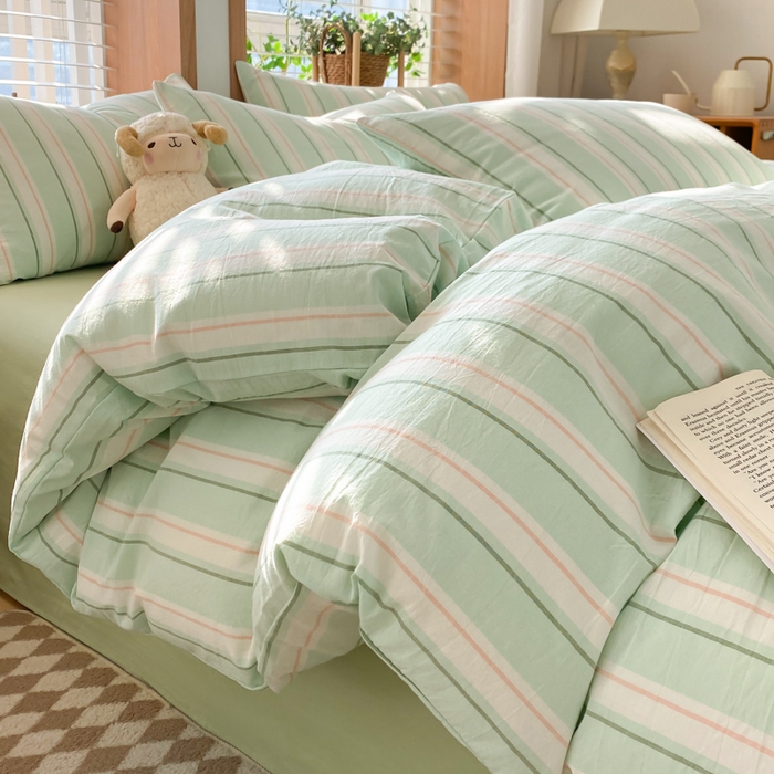 91家纺网 家纺一手货源 找家纺 ab家纺 2024新款北欧风全棉水洗棉四件套 左岸-绿