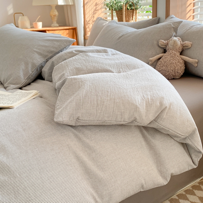 91家纺网 家纺一手货源 找家纺 ab家纺 2024新款北欧风全棉水洗棉四件套 密条-灰