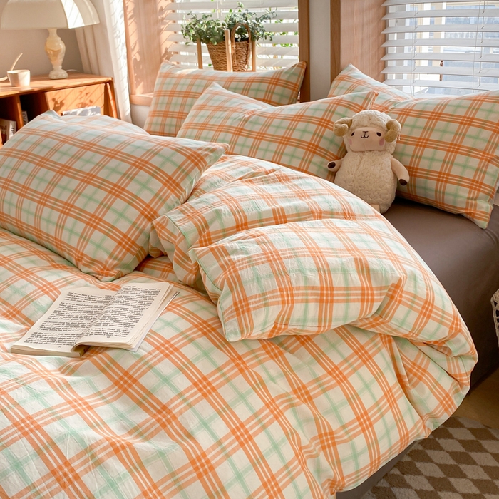 91家纺网 家纺一手货源 找家纺 ab家纺 2024新款北欧风全棉水洗棉四件套 梵希-桔