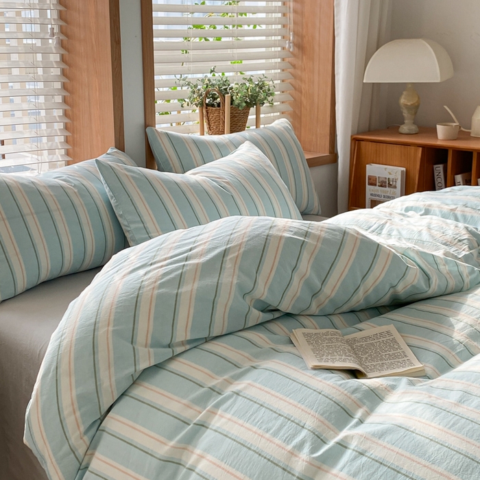 91家纺网 家纺一手货源 找家纺 ab家纺 2024新款北欧风全棉水洗棉四件套 左岸-蓝