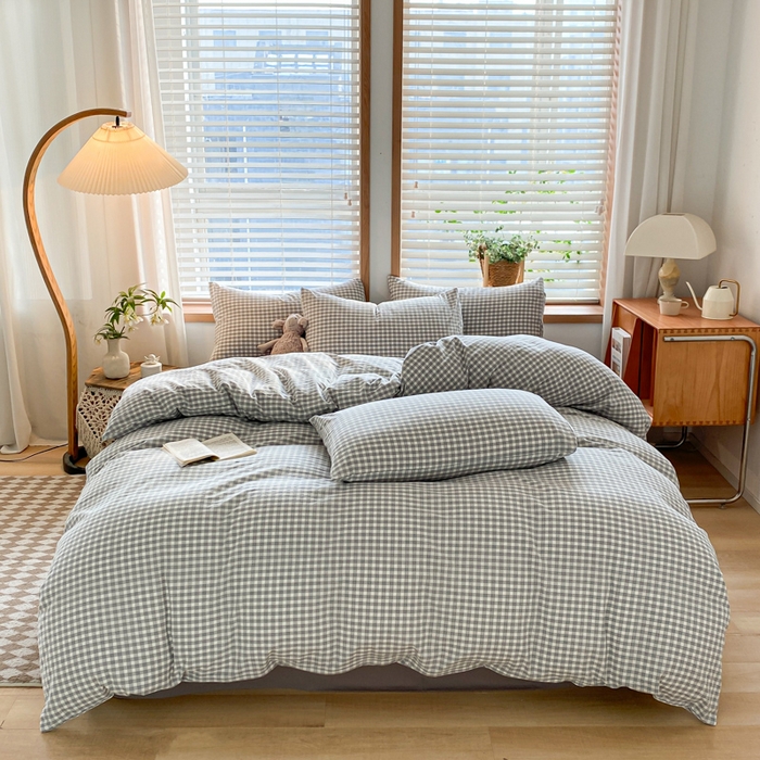 91家纺网 家纺一手货源 找家纺 ab家纺 2024新款北欧风全棉水洗棉四件套 未央-灰