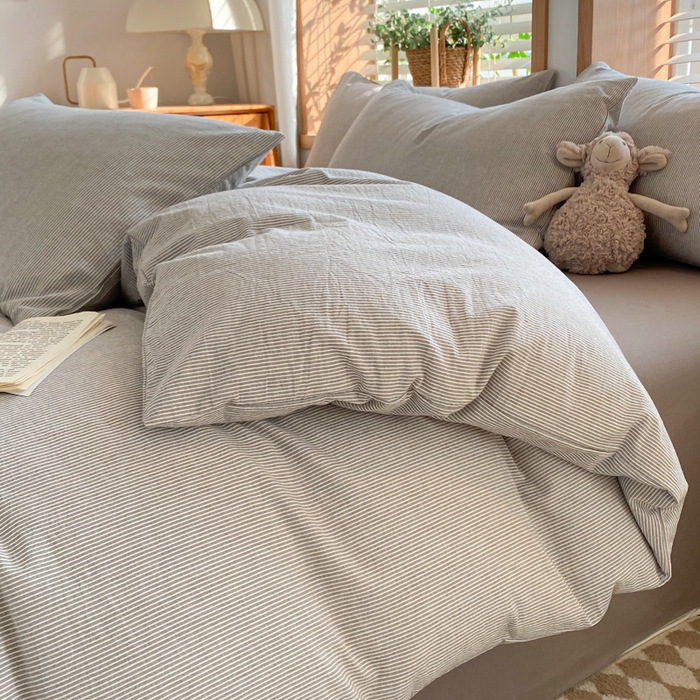 91家纺网 家纺一手货源 找家纺 ab家纺 2024新款北欧风全棉水洗棉四件套 密条-灰