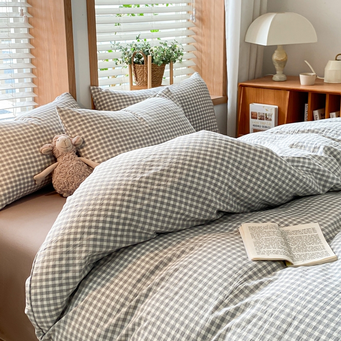 91家纺网 家纺一手货源 找家纺 ab家纺 2024新款北欧风全棉水洗棉四件套 未央-灰