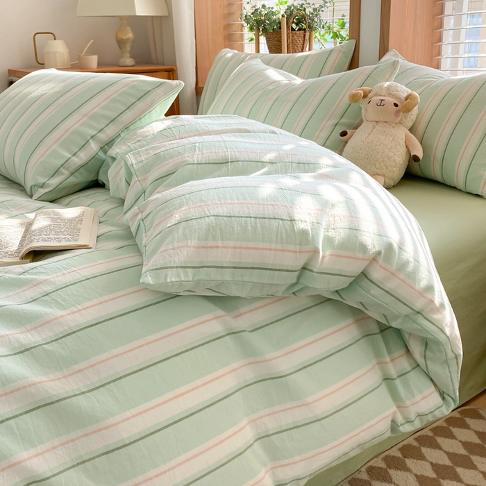 91家纺网 家纺一手货源 找家纺 ab家纺 2024新款北欧风全棉水洗棉四件套 左岸-绿