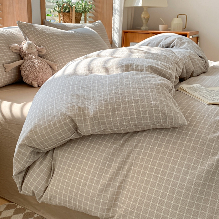 91家纺网 家纺一手货源 找家纺 ab家纺 2024新款北欧风全棉水洗棉四件套 罗恩-灰