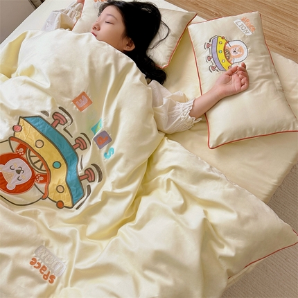 91家纺网 家纺一手货源 找家纺 （总）庭彤 2024新款100支长绒棉儿童刺绣贴布绣单品被套床单枕套