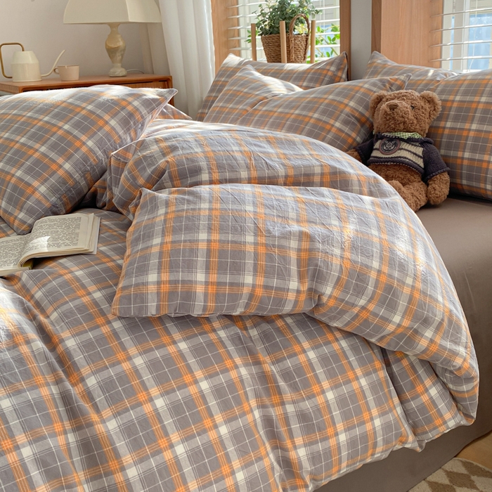 91家纺网 家纺一手货源 找家纺 ab家纺 2024新款北欧风全棉水洗棉四件套 映像-灰