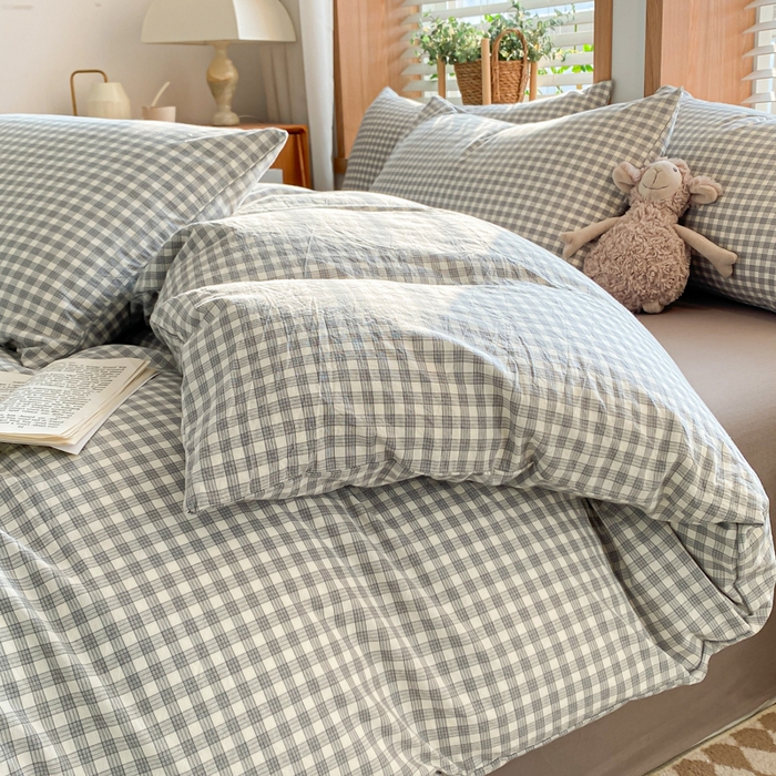 91家纺网 家纺一手货源 找家纺 ab家纺 2024新款北欧风全棉水洗棉四件套 未央-灰