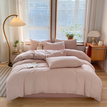 ab家纺 2024新款北欧风全棉水洗棉四件套 密条-粉