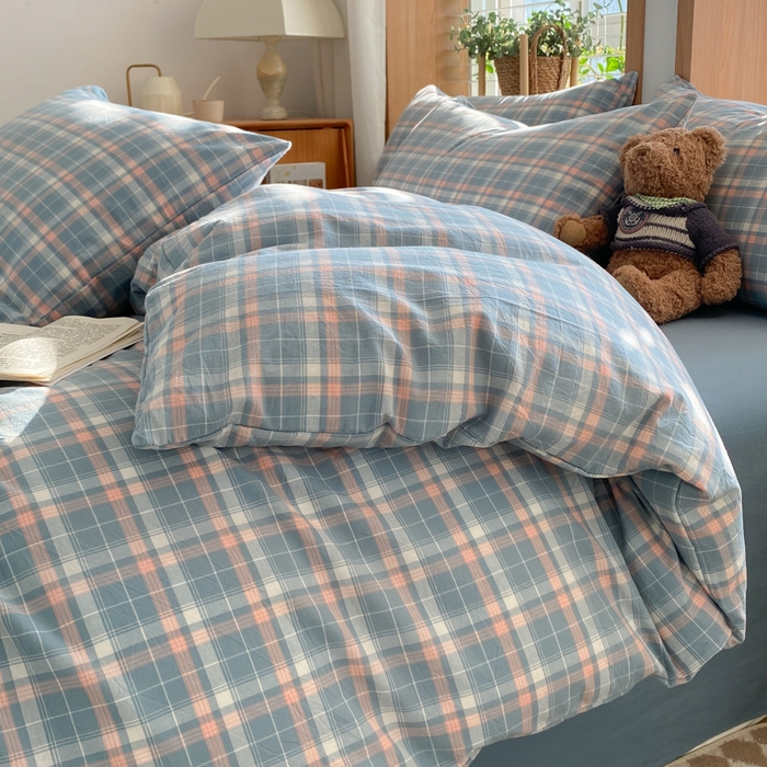 91家纺网 家纺一手货源 找家纺 ab家纺 2024新款北欧风全棉水洗棉四件套 印象-蓝