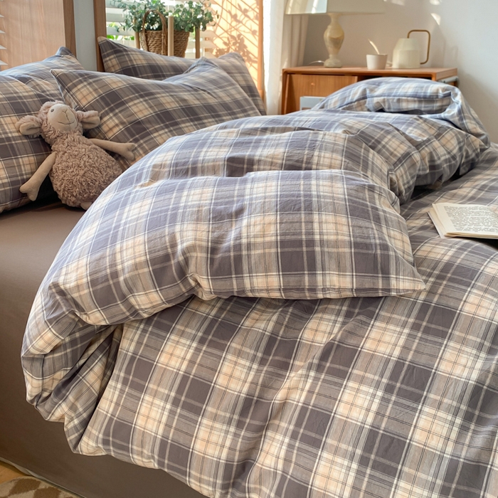 91家纺网 家纺一手货源 找家纺 ab家纺 2024新款北欧风全棉水洗棉四件套 乔南-灰