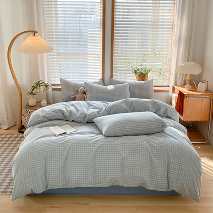 91家纺网 家纺一手货源 找家纺 ab家纺 2024新款北欧风全棉水洗棉四件套 罗恩-蓝