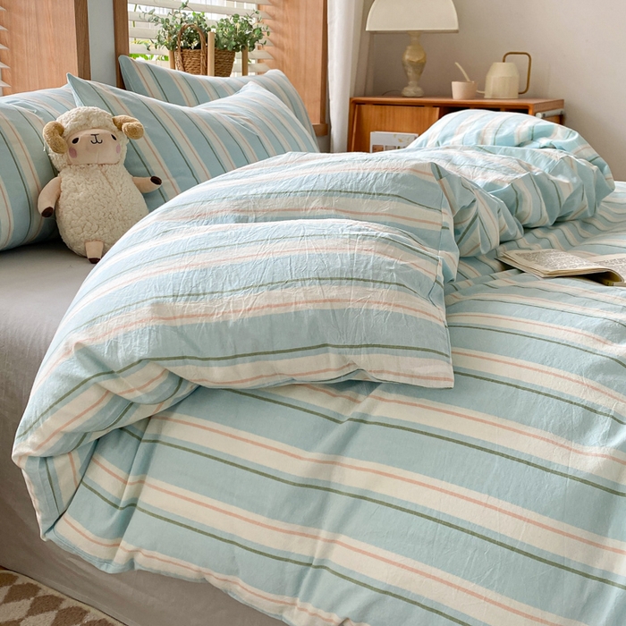 91家纺网 家纺一手货源 找家纺 ab家纺 2024新款北欧风全棉水洗棉四件套 左岸-蓝