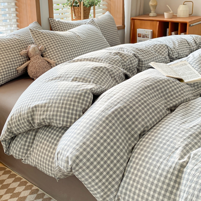 91家纺网 家纺一手货源 找家纺 ab家纺 2024新款北欧风全棉水洗棉四件套 未央-灰