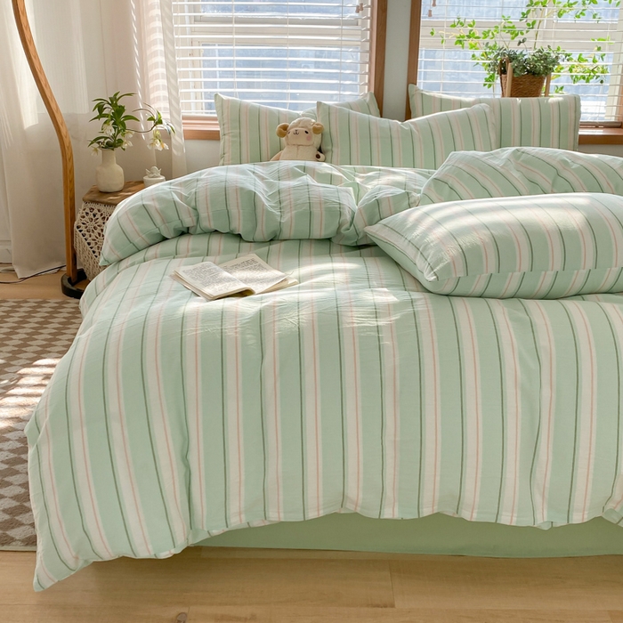 91家纺网 家纺一手货源 找家纺 ab家纺 2024新款北欧风全棉水洗棉四件套 左岸-绿