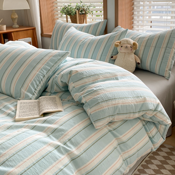 91家纺网 家纺一手货源 找家纺 ab家纺 2024新款北欧风全棉水洗棉四件套 左岸-蓝