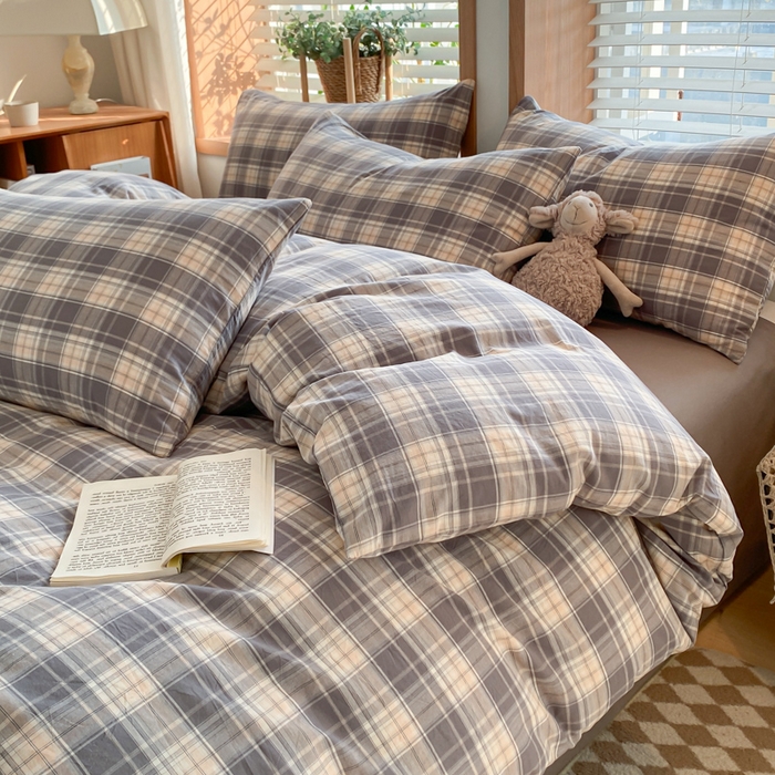 91家纺网 家纺一手货源 找家纺 ab家纺 2024新款北欧风全棉水洗棉四件套 乔南-灰