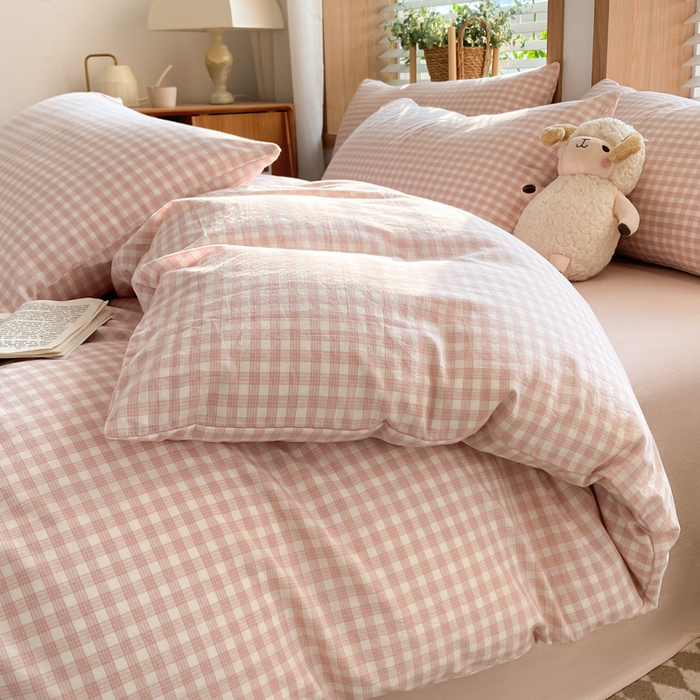 91家纺网 家纺一手货源 找家纺 ab家纺 2024新款北欧风全棉水洗棉四件套 未央-粉