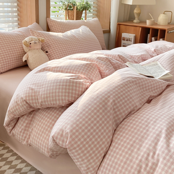 91家纺网 家纺一手货源 找家纺 ab家纺 2024新款北欧风全棉水洗棉四件套 未央-粉