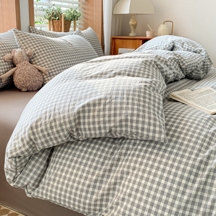 91家纺网 家纺一手货源 找家纺 ab家纺 2024新款北欧风全棉水洗棉四件套 未央-灰