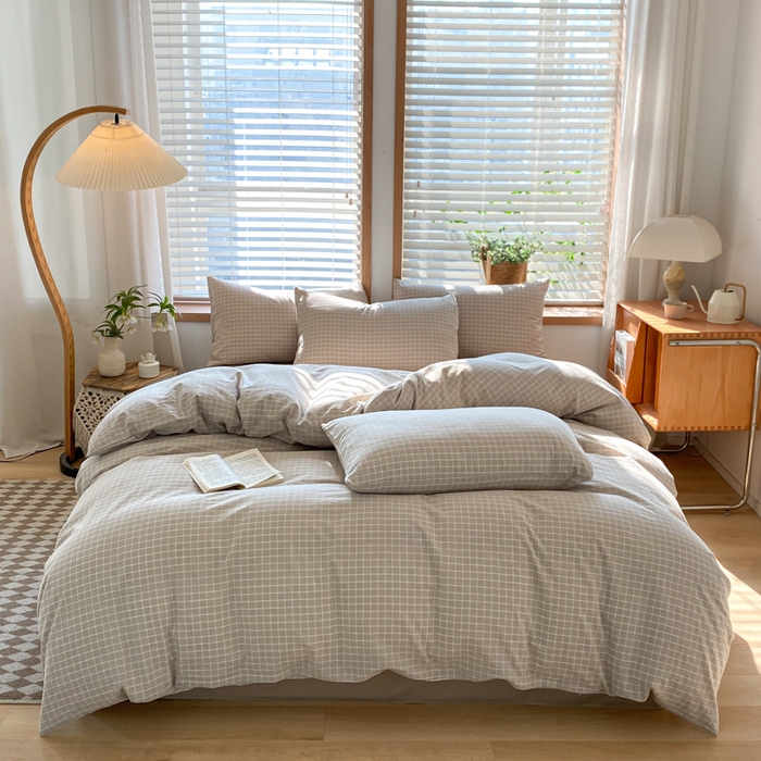 91家纺网 家纺一手货源 找家纺 ab家纺 2024新款北欧风全棉水洗棉四件套 罗恩-灰