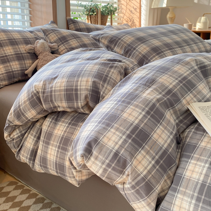 91家纺网 家纺一手货源 找家纺 ab家纺 2024新款北欧风全棉水洗棉四件套 乔南-灰