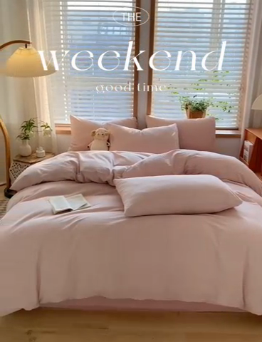 91家纺网 家纺一手货源 找家纺 ab家纺 2024新款北欧风全棉水洗棉四件套 密条-粉