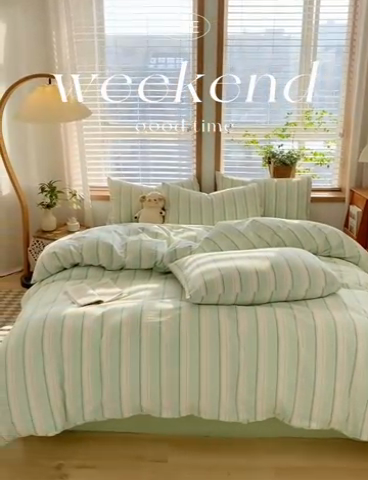 91家纺网 家纺一手货源 找家纺 ab家纺 2024新款北欧风全棉水洗棉四件套 左岸-绿