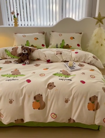 91家纺网 家纺一手货源 找家纺 珺柔家纺 2024新款40支13070全棉印花四件套 鳄鱼萌宠