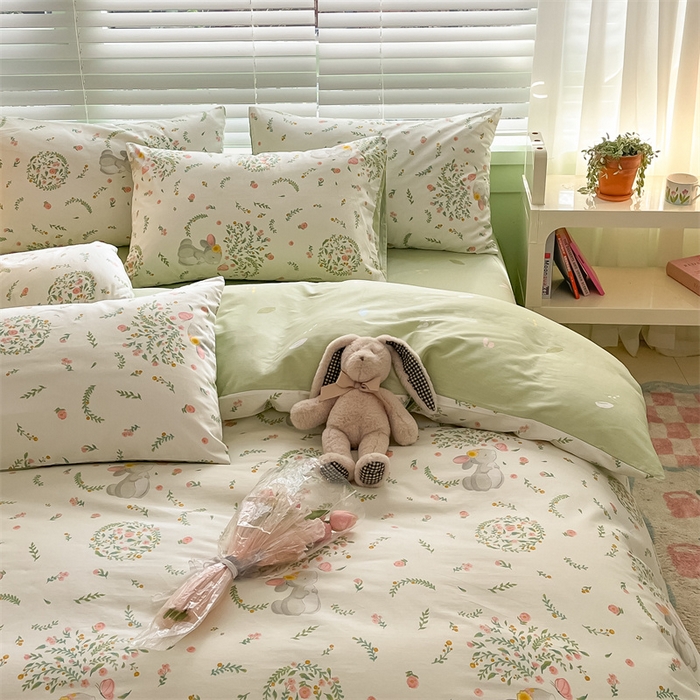 91家纺网 家纺一手货源 找家纺 曼之夏 2024新款13372全棉印花四件套 温婉小兔