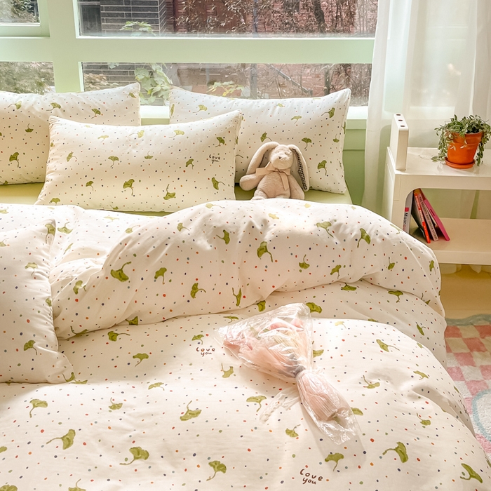 91家纺网 家纺一手货源 找家纺 ab家纺 2024新款全棉双层纱印花四件套 三生有幸