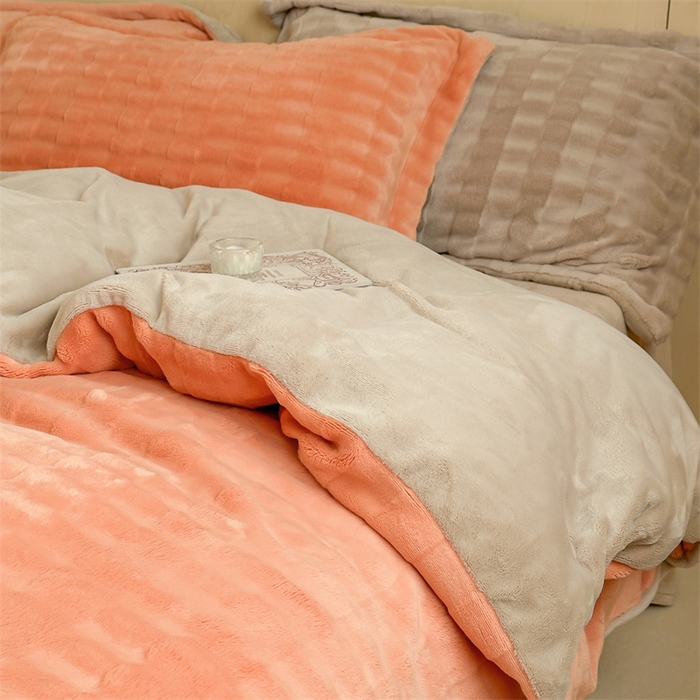 91家纺网 家纺一手货源 找家纺 时年家纺 2024新款云朵牛奶绒四件套（充值会员享优惠10元） 泡芙-爱马橙