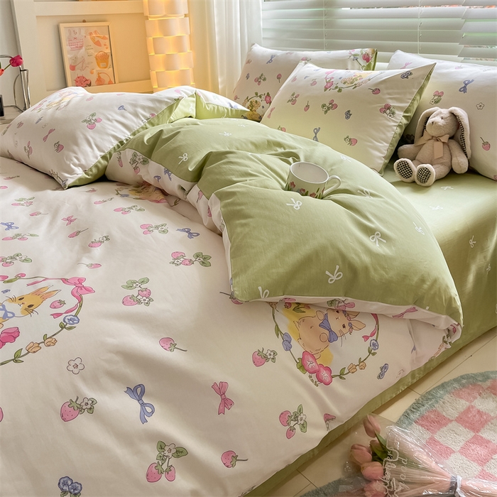 91家纺网 家纺一手货源 找家纺 曼之夏 2024新款13372全棉印花四件套 米拉兔